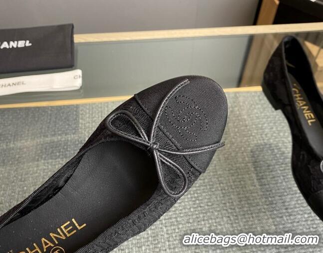 Stylish Chanel Lace Classic Ballet Flat Black 014066