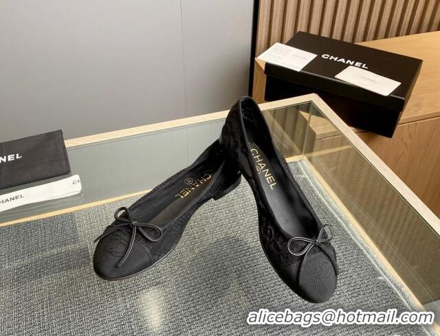 Stylish Chanel Lace Classic Ballet Flat Black 014066