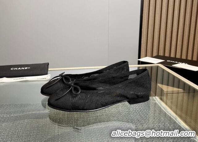 Stylish Chanel Lace Classic Ballet Flat Black 014066