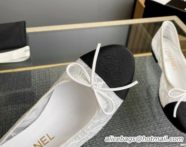 Perfect Chanel Lace Classic Ballet Flat White 014068