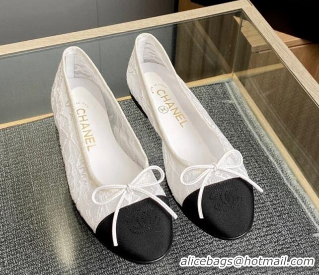 Perfect Chanel Lace Classic Ballet Flat White 014068