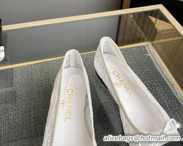 Perfect Chanel Lace Classic Ballet Flat White 014068