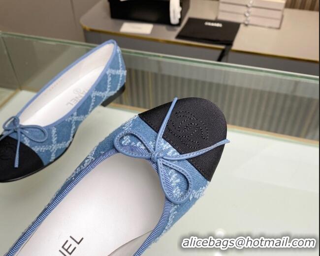 Good Quality Chanel Quilted Denim Classic Ballet Flat Light Blue 014053