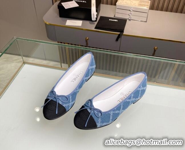 Good Quality Chanel Quilted Denim Classic Ballet Flat Light Blue 014053