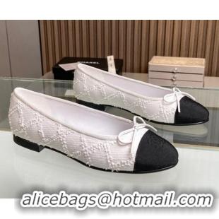 Low Price Chanel Quilted Denim Classic Ballet Flat White 014054