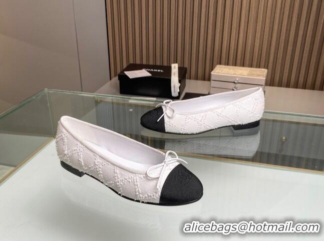 Low Price Chanel Quilted Denim Classic Ballet Flat White 014054