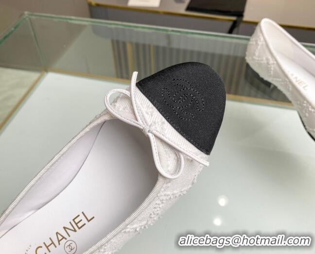 Low Price Chanel Quilted Denim Classic Ballet Flat White 014054