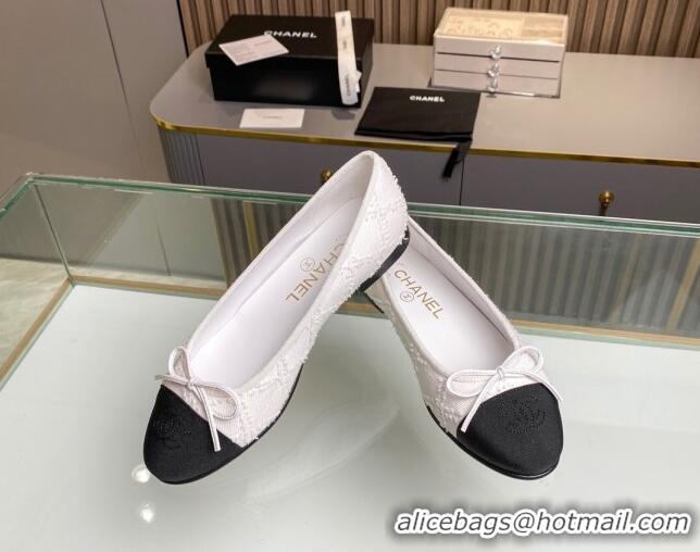 Low Price Chanel Quilted Denim Classic Ballet Flat White 014054