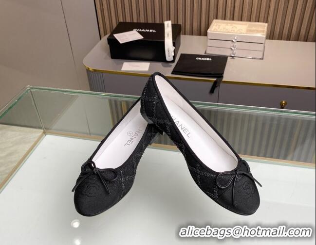 Grade Quality Chanel Quilted Denim Classic Ballet Flat Black 014055