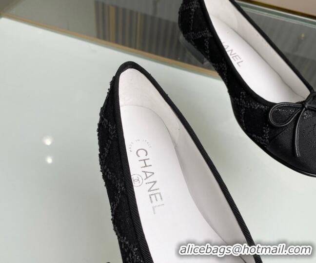 Grade Quality Chanel Quilted Denim Classic Ballet Flat Black 014055