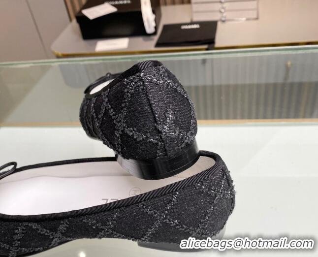 Grade Quality Chanel Quilted Denim Classic Ballet Flat Black 014055