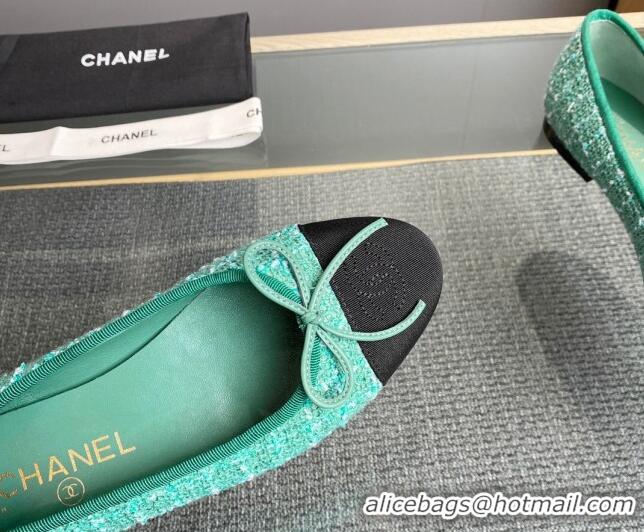 Best Price Chanel Tweed & Grosgrain Classic Ballet Flat Light Green 014059