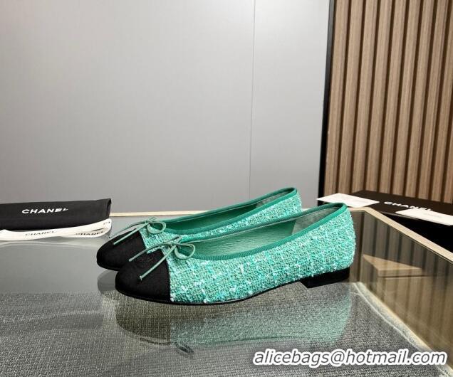 Best Price Chanel Tweed & Grosgrain Classic Ballet Flat Light Green 014059