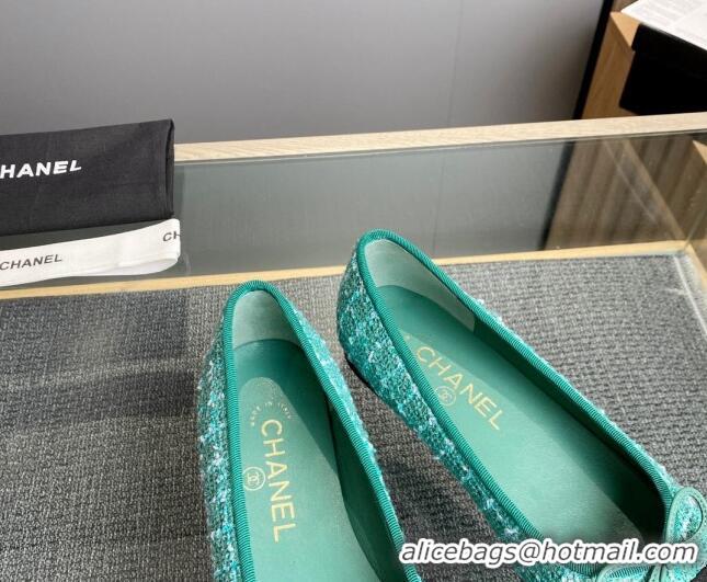 Best Price Chanel Tweed & Grosgrain Classic Ballet Flat Light Green 014059