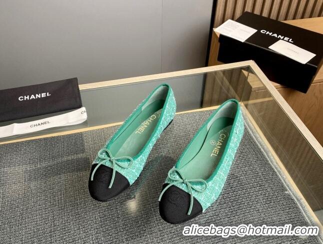 Best Price Chanel Tweed & Grosgrain Classic Ballet Flat Light Green 014059