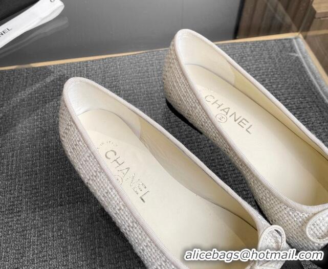 Fashion Chanel Tweed & Grosgrain Classic Ballet Flat White 014061