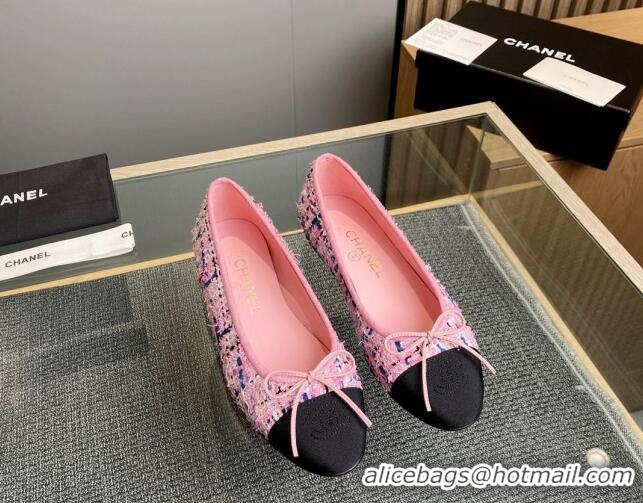 Duplicate Chanel Tweed & Grosgrain Classic Ballet Flat Pink/Blue 1014062