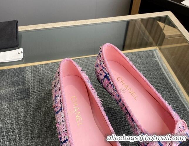 Duplicate Chanel Tweed & Grosgrain Classic Ballet Flat Pink/Blue 1014062