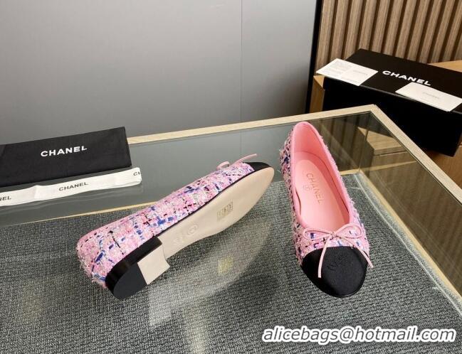 Duplicate Chanel Tweed & Grosgrain Classic Ballet Flat Pink/Blue 1014062