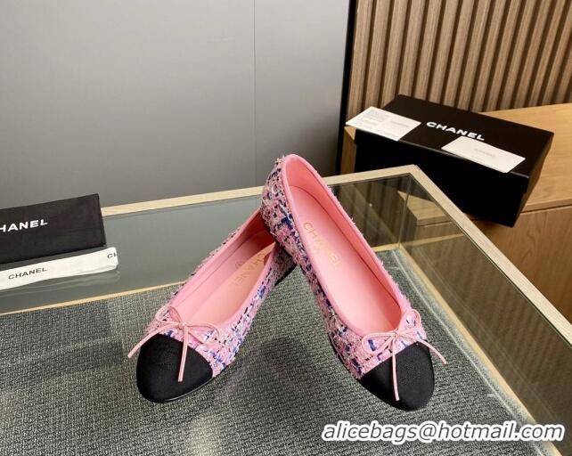 Duplicate Chanel Tweed & Grosgrain Classic Ballet Flat Pink/Blue 1014062