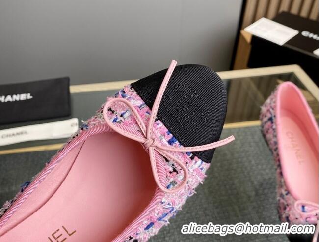 Duplicate Chanel Tweed & Grosgrain Classic Ballet Flat Pink/Blue 1014062