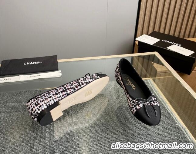 Pretty Style Chanel Tweed & Grosgrain Classic Ballet Flat Black/Pink/White 1014063