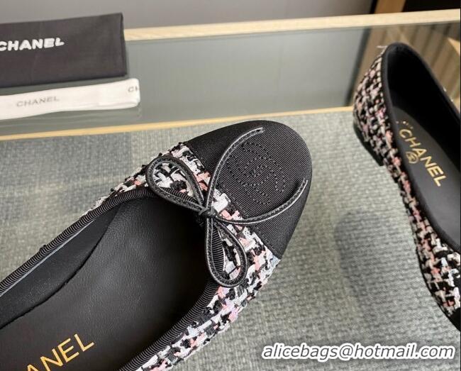 Pretty Style Chanel Tweed & Grosgrain Classic Ballet Flat Black/Pink/White 1014063