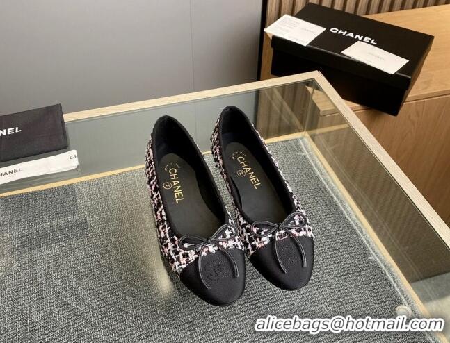 Pretty Style Chanel Tweed & Grosgrain Classic Ballet Flat Black/Pink/White 1014063