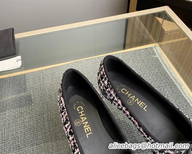 Pretty Style Chanel Tweed & Grosgrain Classic Ballet Flat Black/Pink/White 1014063