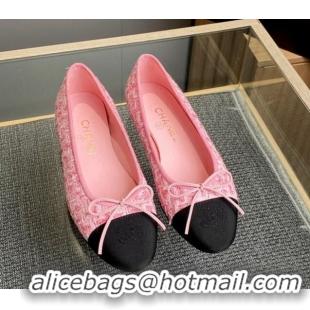 Hot Style Chanel Tweed & Grosgrain Classic Ballet Flat Pink 1014064