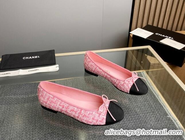 Hot Style Chanel Tweed & Grosgrain Classic Ballet Flat Pink 1014064