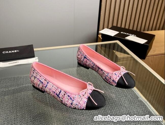 Hot Style Chanel Tweed & Grosgrain Classic Ballet Flat Pink 1014064