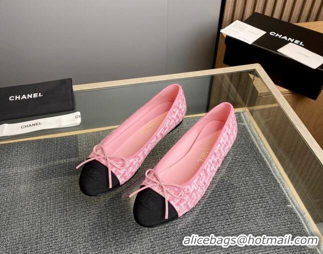 Hot Style Chanel Tweed & Grosgrain Classic Ballet Flat Pink 1014064