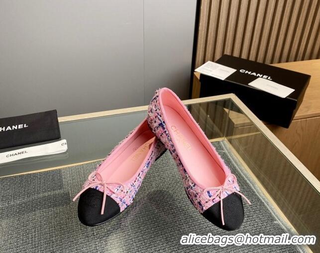 Hot Style Chanel Tweed & Grosgrain Classic Ballet Flat Pink 1014064