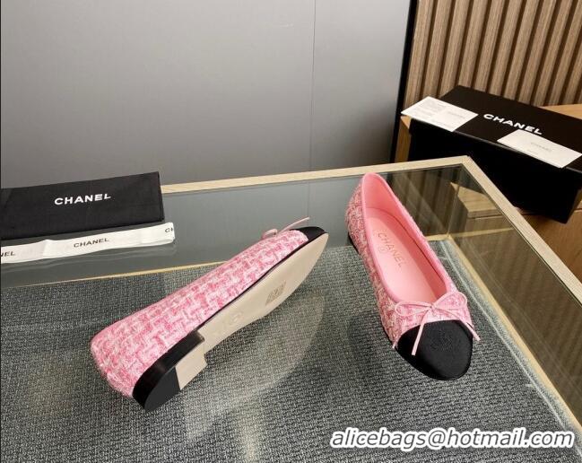 Hot Style Chanel Tweed & Grosgrain Classic Ballet Flat Pink 1014064