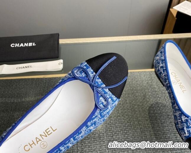 Unique Style Chanel Tweed & Grosgrain Classic Ballet Flat Blue 014065