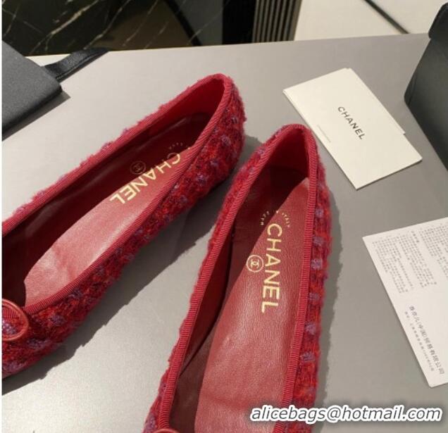 Durable Chanel Tweed & Leather Classic Ballet Flat Red 014082 