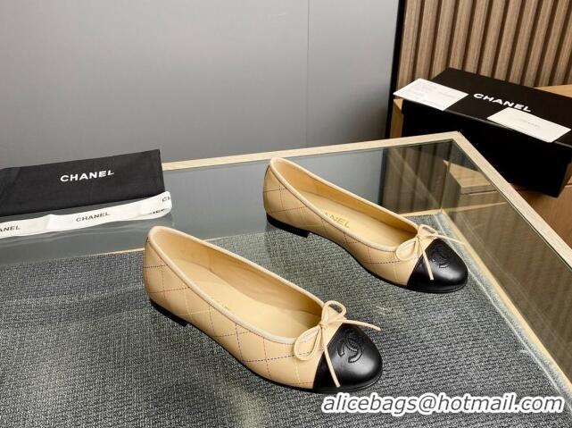 Best Price Chanel Quilted Leather Classic Ballet Flat Beige 014069