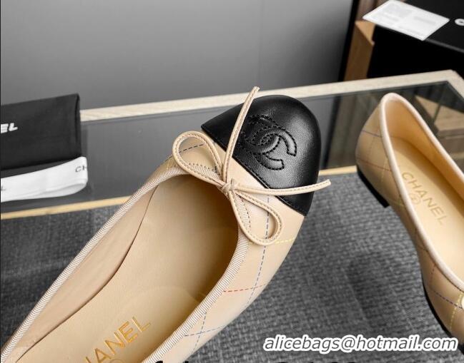 Best Price Chanel Quilted Leather Classic Ballet Flat Beige 014069