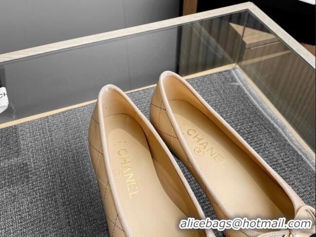 Best Price Chanel Quilted Leather Classic Ballet Flat Beige 014069