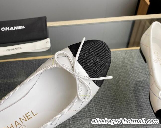 Classic Hot Chanel Quilted Leather Classic Ballet Flat White 014071