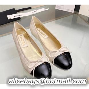 Luxury Discount Chanel CC Quilted Calfskin Classic Ballet Flat White 014072