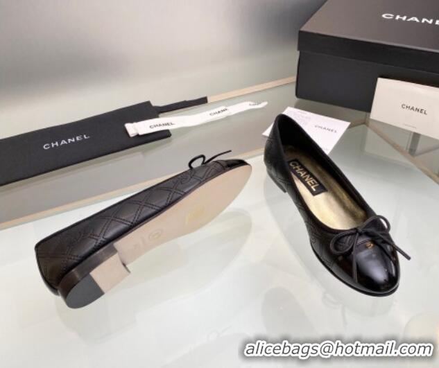 Low Cost Chanel CC Quilted Calfskin Classic Ballet Flat Black 1014074