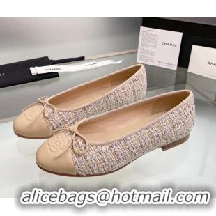 Top Quality Chanel Tweed & Leather Classic Ballet Flat Nude 014075