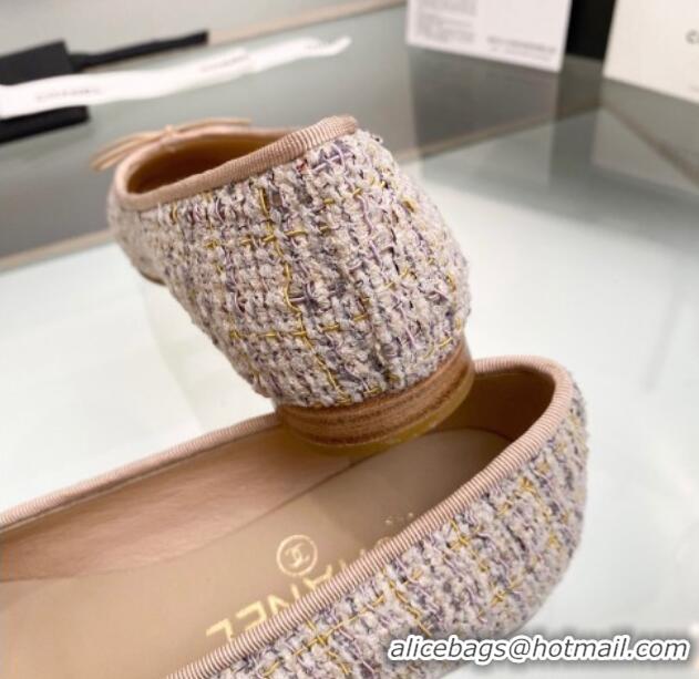 Top Quality Chanel Tweed & Leather Classic Ballet Flat Nude 014075