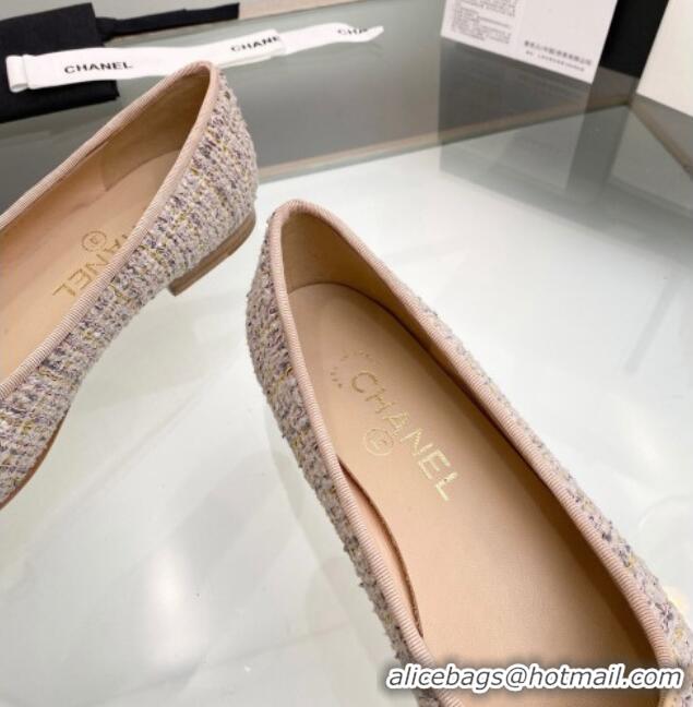 Top Quality Chanel Tweed & Leather Classic Ballet Flat Nude 014075