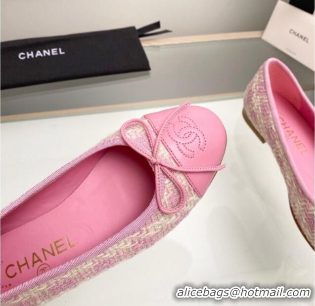 Most Popular Chanel Tweed & Leather Classic Ballet Flat Pink 014077