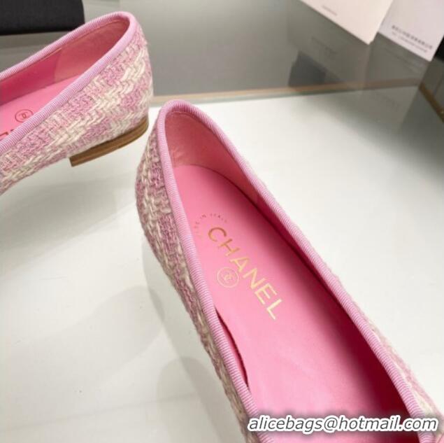 Most Popular Chanel Tweed & Leather Classic Ballet Flat Pink 014077