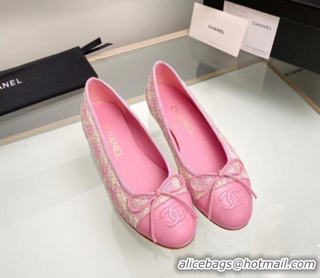 Most Popular Chanel Tweed & Leather Classic Ballet Flat Pink 014077