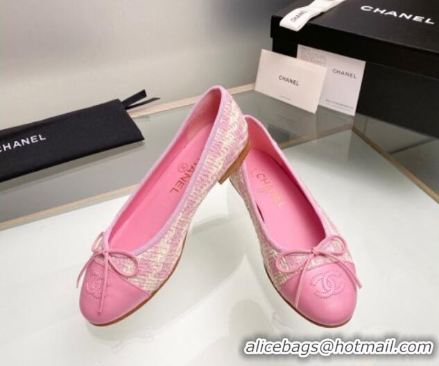 Most Popular Chanel Tweed & Leather Classic Ballet Flat Pink 014077